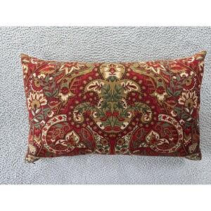 Pottery Barn Lynsey Lumbar Pillow & Cover 16 x 26" Red Floral Linen Blend Zipper